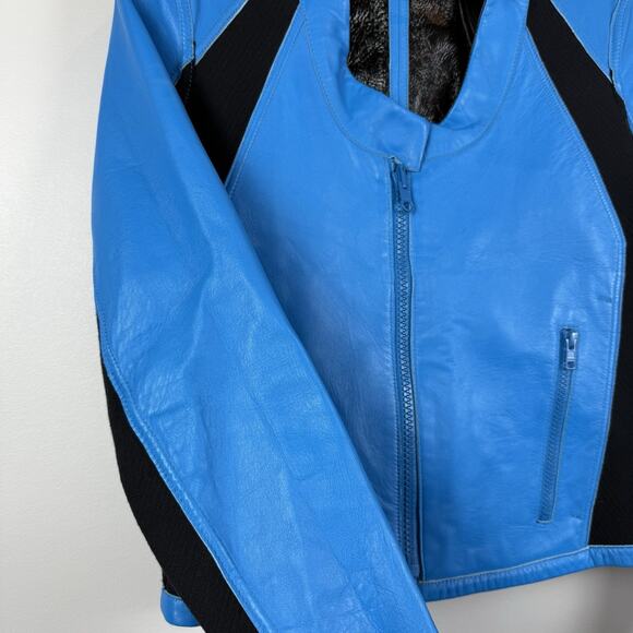 Helmut Lang Reversible Dual Leather Biker Jacket P XS Blue Black Grunge Zip Edge - Picture 11 of 16